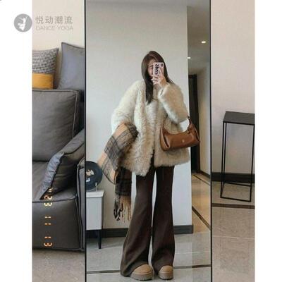 美拉德加绒喇叭裤女显瘦拖地款