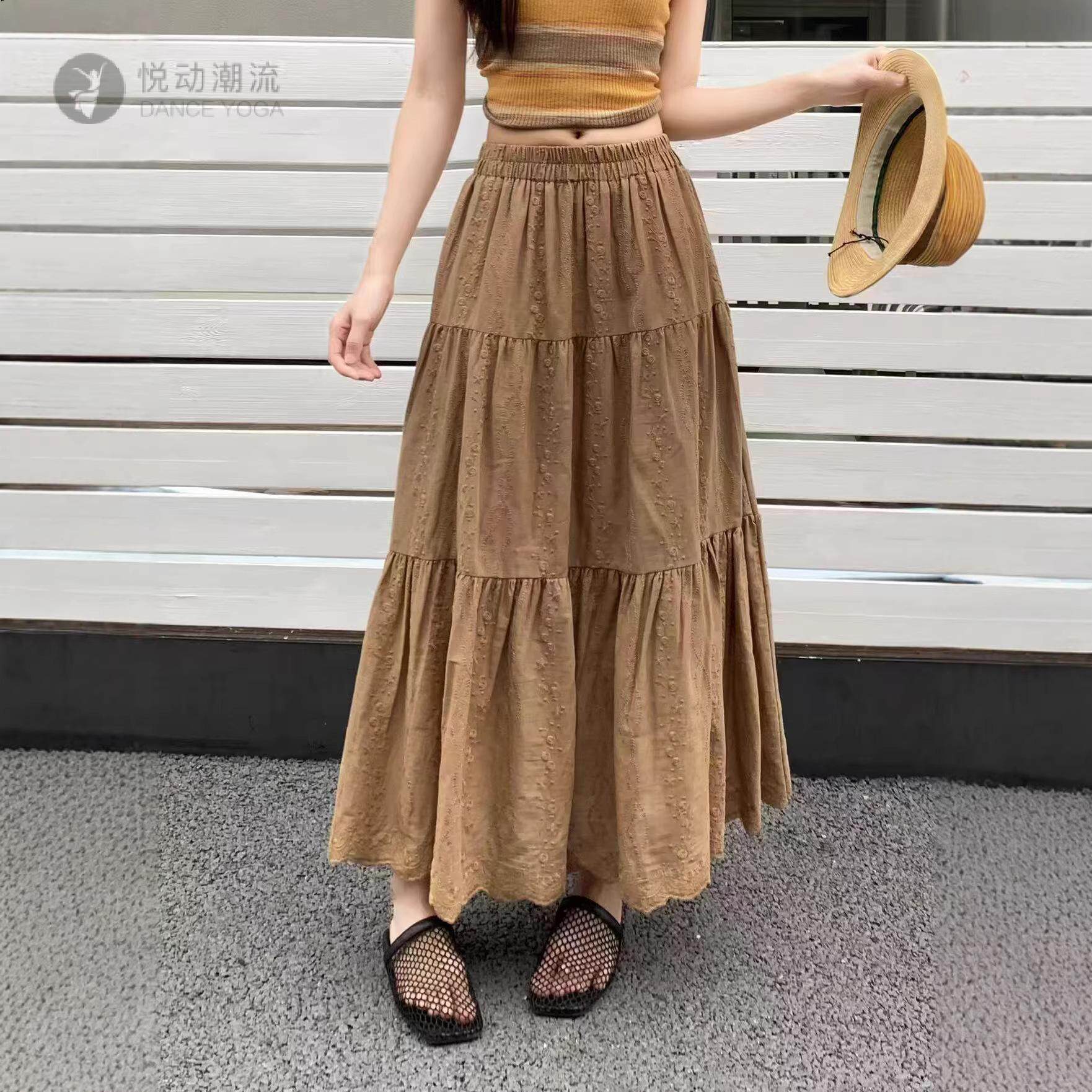 棉春款白色蛋糕半身裙蕾丝花边拼接高腰法式显瘦小众裙子