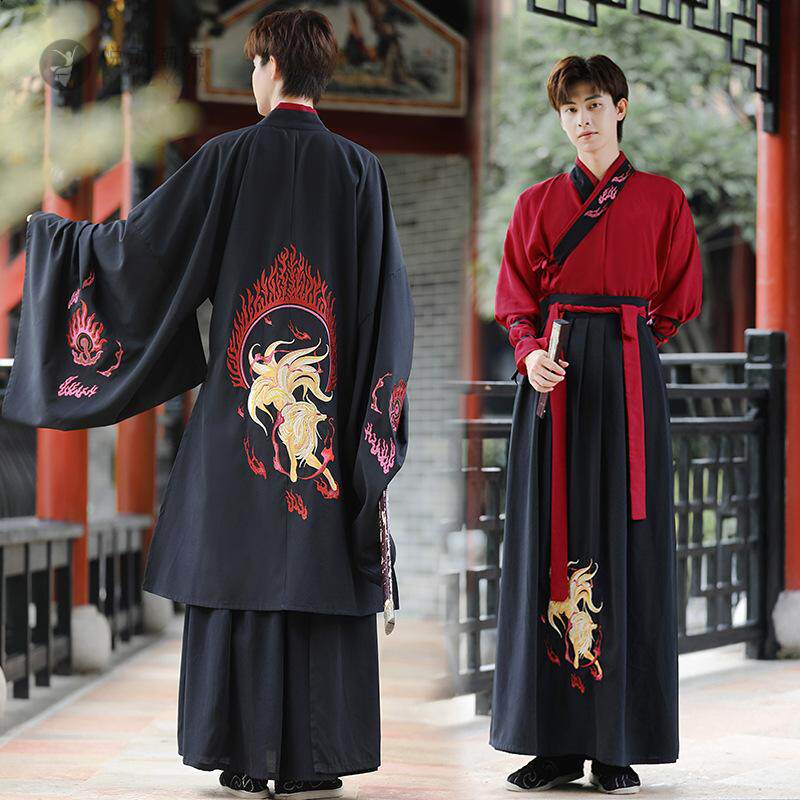 九尾火狐刺绣汉服男款武侠风古装