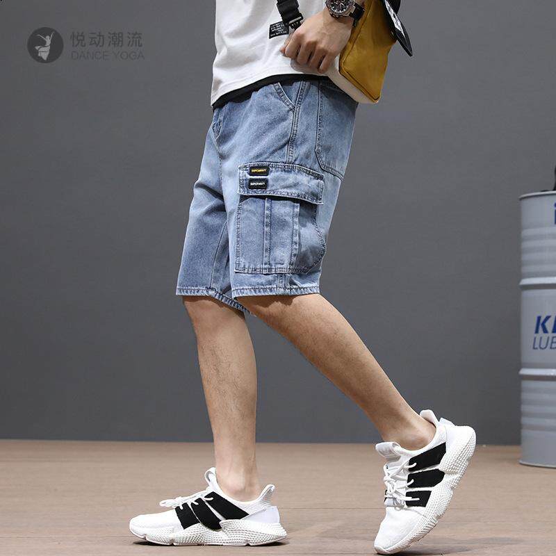 夏季潮牌工装牛仔短裤男宽松大码直筒中裤马裤潮流夏天薄款五分裤