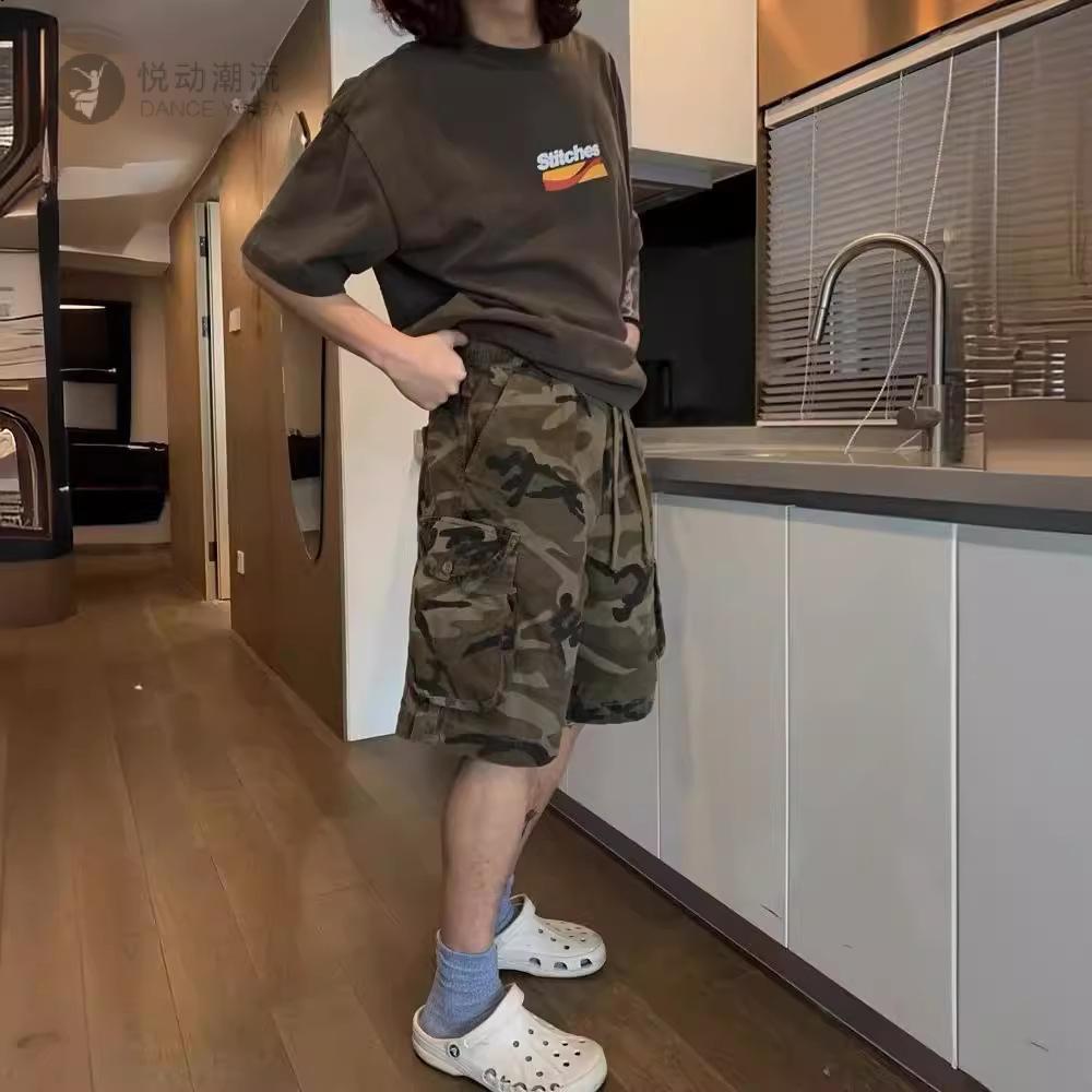 美式复古工装迷彩短裤男多口袋
