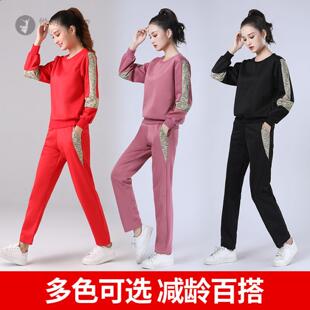 加厚保暖运动套装女秋冬季大码宽松时尚洋气休闲跑步服卫衣两件套