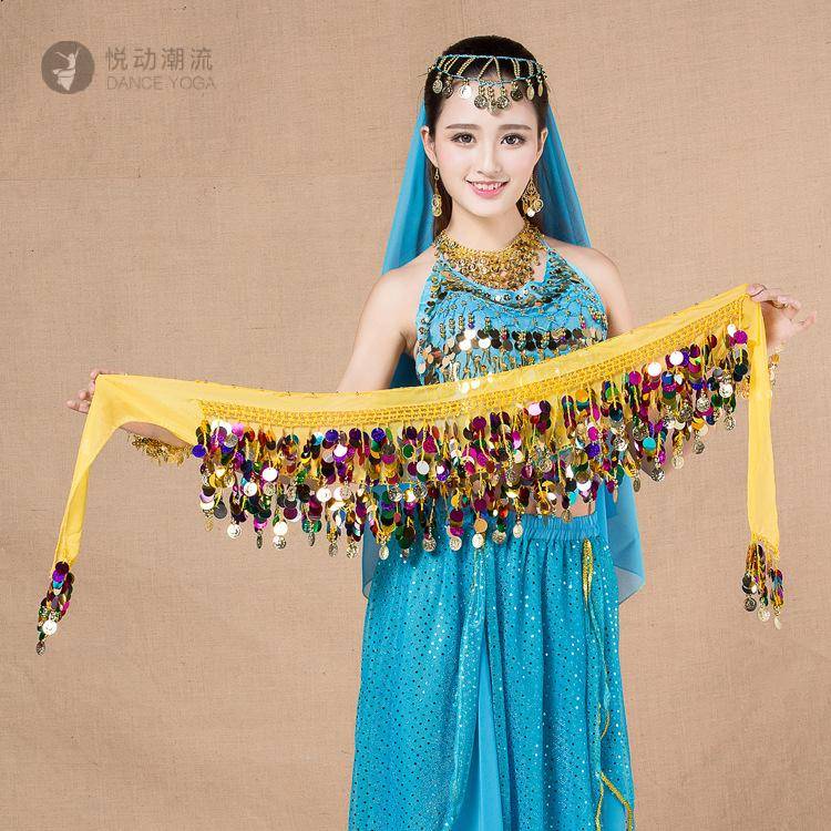 肚皮舞亮片腰链舞蹈演出服彩片铜锣币腰巾印度舞臀巾广场舞腰链