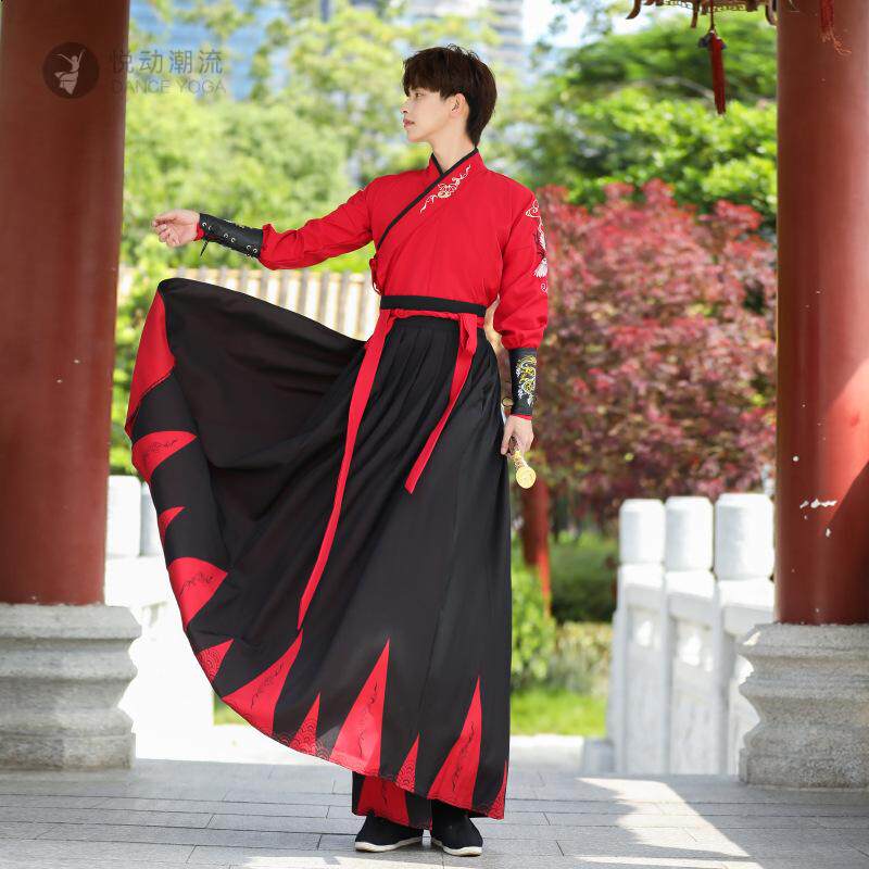 秋冬大码红色渐变汉服男装二件套