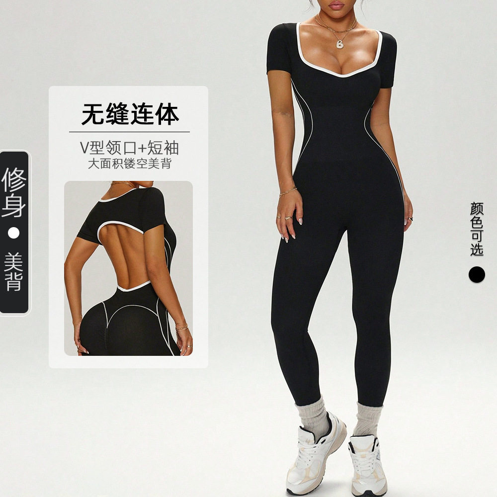 新款女士夏装V领镂空美背瑜伽服+