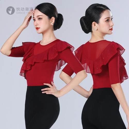 摩登舞女上衣荷叶边演出服