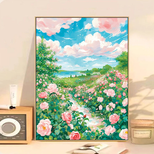 芊虹秀现代客厅海边玫瑰十字绣