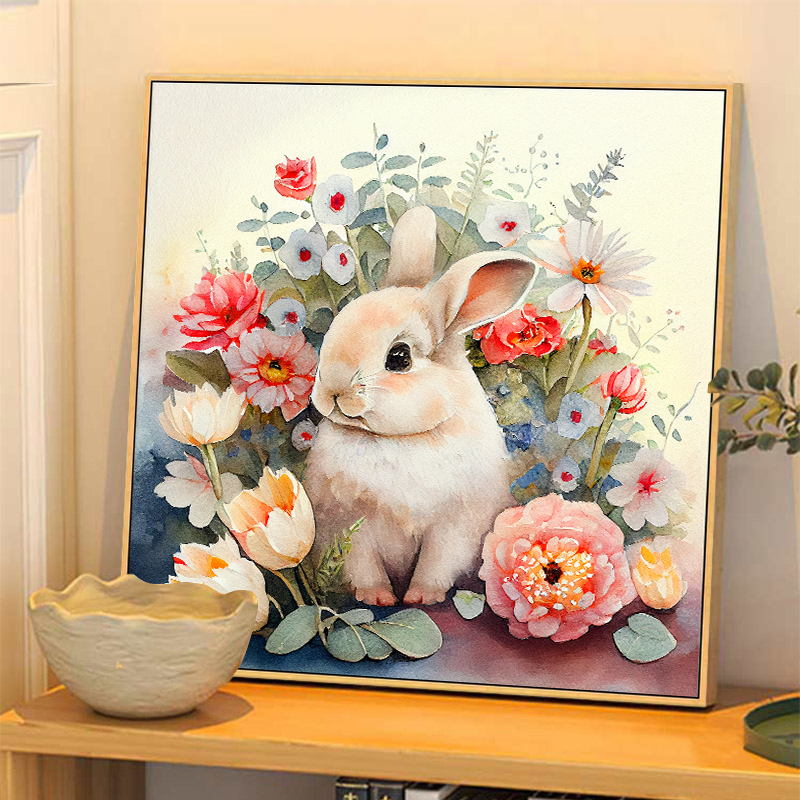 花花兔2023新款十字绣卧室客厅画手工线绣治愈系花卉可爱兔子刺绣