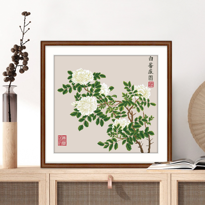 芊虹秀十字绣白蔷薇名画客厅