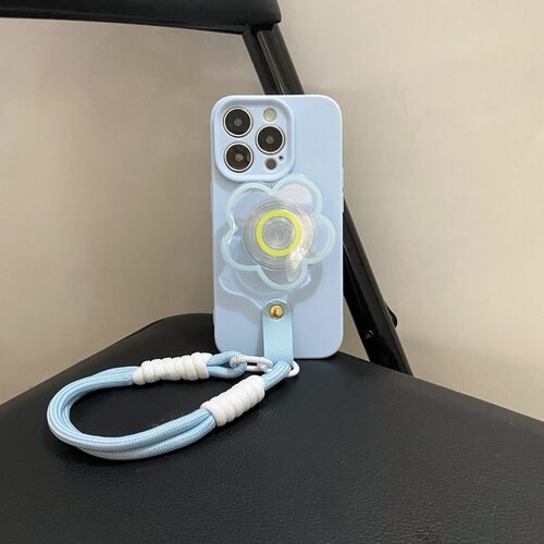 ins夏日蓝色花朵支架手绳适用iphone16promax手机壳苹果13硅胶15保护套14Pro女11新款12Pro全包防摔13Pro软壳