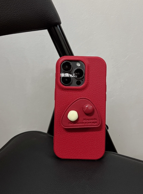 新年红色皮质支架适用iphone16promax手机壳苹果13高级感12保护套14Pro小众11新款15ProMax全包防摔13Pro软壳