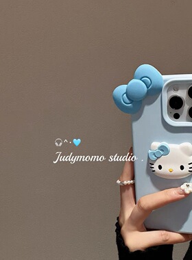 韩系ins蓝色kt猫蝴蝶结适用iphone16promax手机壳苹果13可爱12保护套14Pro软壳11新款15ProMax全包防摔13Pro