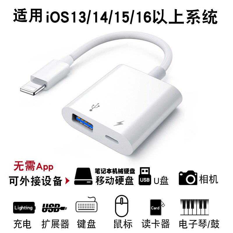 适用苹果otg转接头外接U盘lightning转USB优盘转换器手机iPad平板Mac电脑typec接口lightin连接移动固态硬盘 3C数码配件 手机数据线 原图主图