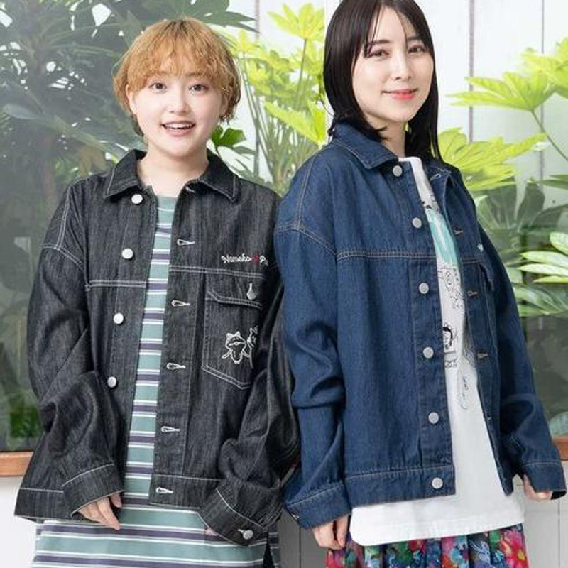 出口日单潮牌sc可爱猫咪刺绣全棉水洗做旧宽松牛仔外套开衫男女