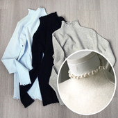 秋冬百搭单品高弹贴身舒适保暖针织衫 甜美木耳边半高领打底衫 女