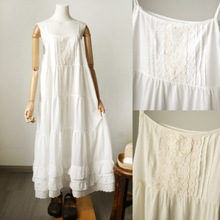 森女混搭bi入 柔软轻薄全棉拼接吊带裙丰富花边拼接蛋糕裙打底裙