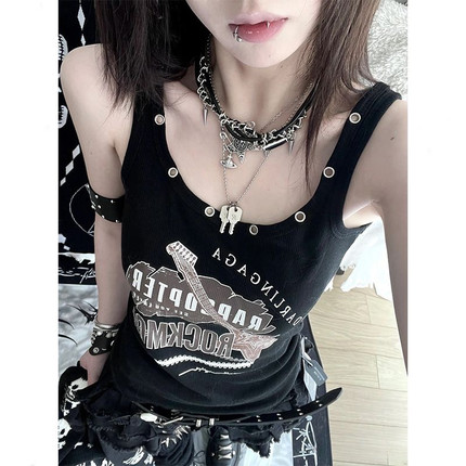 美式朋克吊带背心女2025夏季新款设计小众亚文风紧身显瘦辣妹上衣