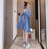 宽松洋气遮肚减龄中长款 夏装 韩版 露背牛仔连衣裙女双面可穿裙子潮