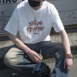 6013-P40 克重250 美式体恤男夏季新款潮流圆领落肩短袖T恤男图片