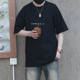 T9270-P35纯棉250克重夏季日系字母青少年宽松圆领短袖T恤，男装T恤，电商C309B