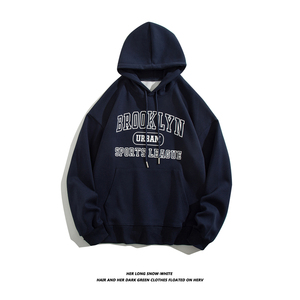 WY687-P50 男士春季青少年学生日系简约字母连帽卫衣外套宽松上衣图片