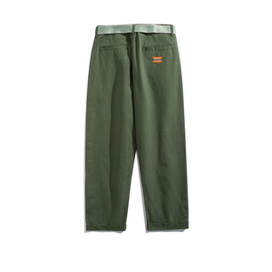 K138-P45 山系Pants日式复古做旧水洗裤休闲宽松腰带微锥罗卜裤图片