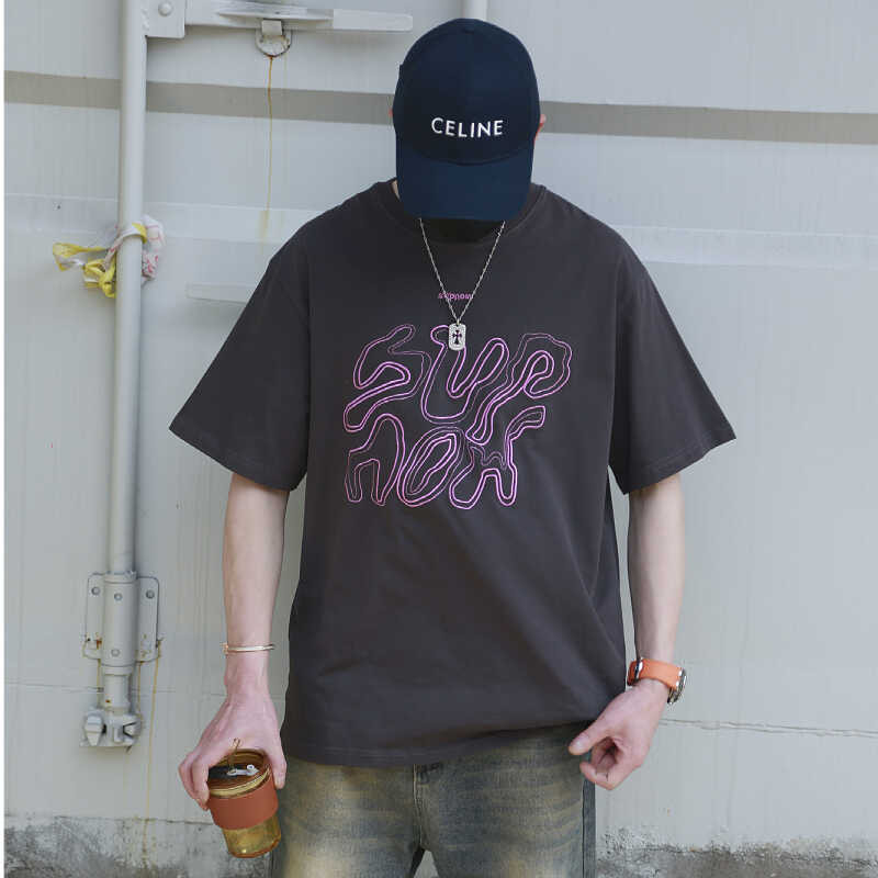 8906-P40克重250春夏创意层次字母刺绣圆领T恤街头落肩短袖男女,男装T恤,电商C309B
