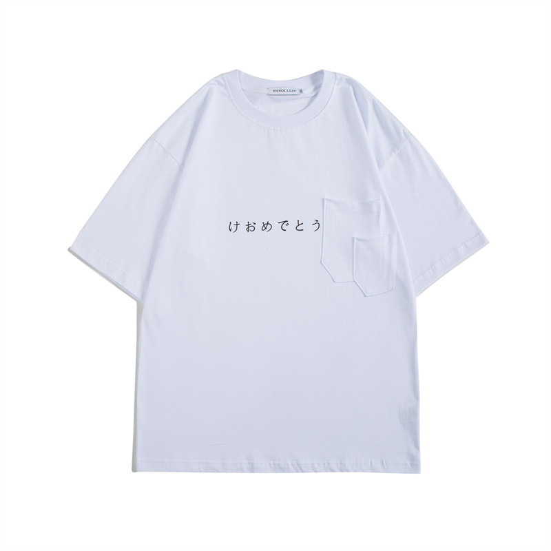 T9270-P35 纯棉 250克重 夏季日系字母青少年宽松圆领短袖T恤图片
