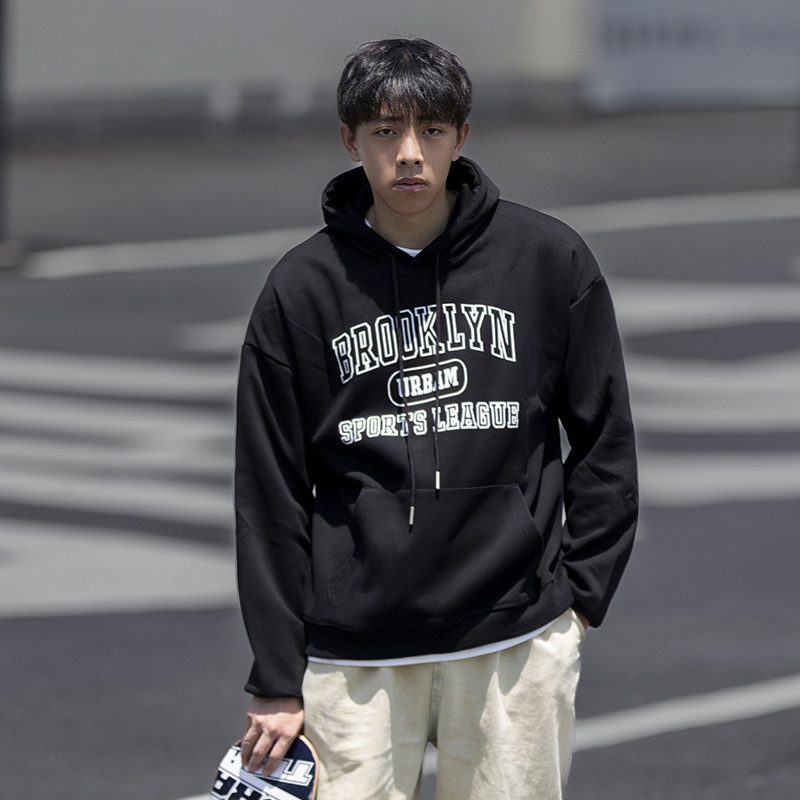 WY687-P50男士春季青少年学生日系简约字母连帽卫衣外套宽松上衣,男装卫衣,电商C309B
