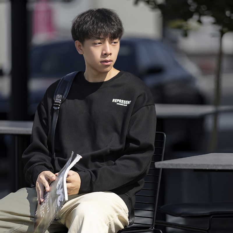 2024秋冬男士日系简约字母印花青年套头卫衣外套C309B-WY7713-P50，男装卫衣，电商C309B