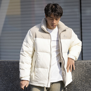 80%绒 冬季男士白鸭绒羽绒服雪山刺绣拼接撞色羽绒外套88001-P155图片