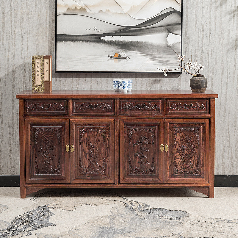 新品全实木餐边柜中式复古置物柜客厅储物柜靠墙一体储物收纳柜茶