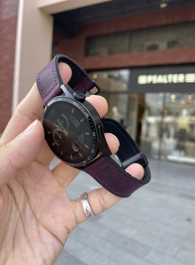 卡客 深紫疯马皮适用华为手表GT4表带软GT23pro磁吸扣watch3小米