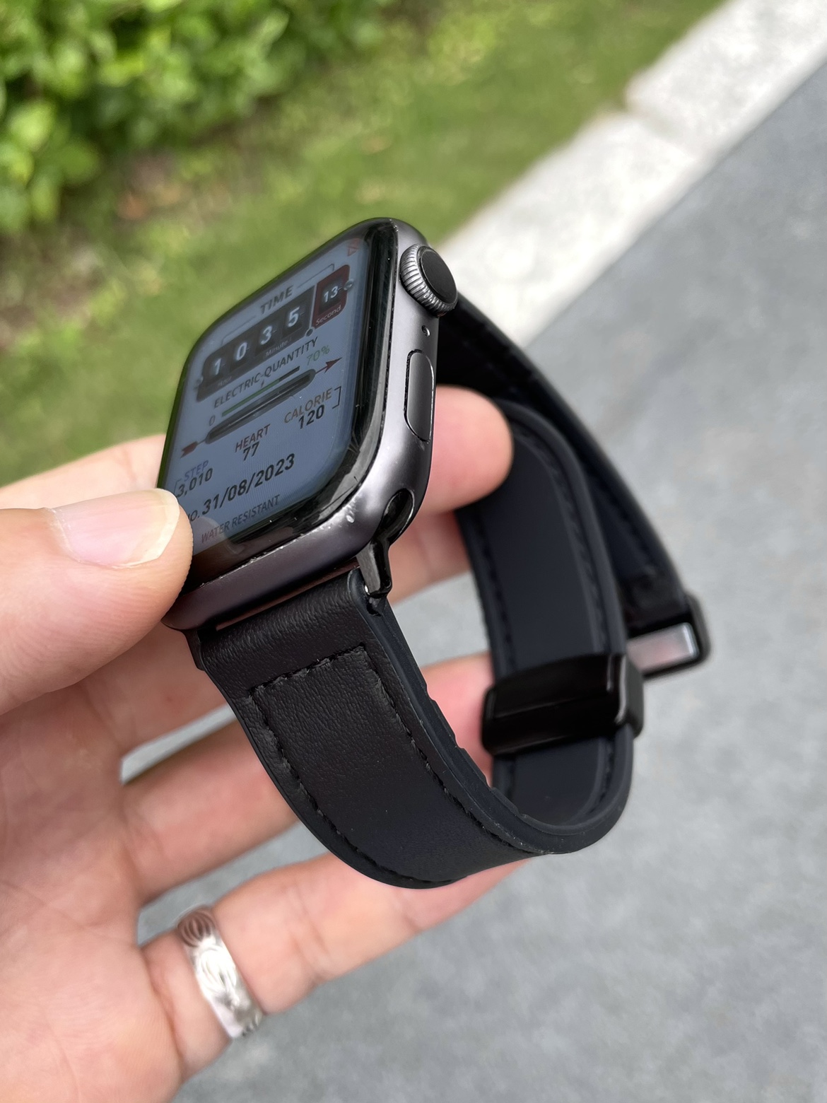 卡客 适用苹果手表iwatch表带黑色真皮s98765磁吸扣Ultra硅胶防臭