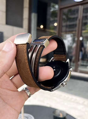 卡客风暴适用华为手表gt2表带GT3pro疯马皮watch34磁吸扣GT5小米