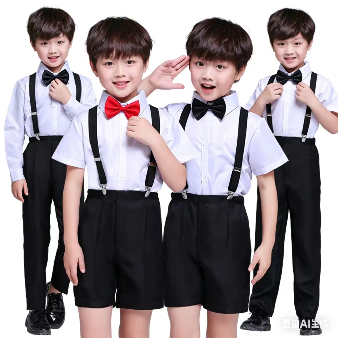 小学生演讲朗诵舞台白衬衫黑裤套