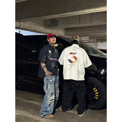 POLO衫拼接微章字母刺绣短袖