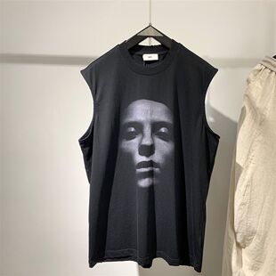 2025潮牌夏季纯棉无袖背心男士美式人像印花圆领百搭坎肩运动上衣