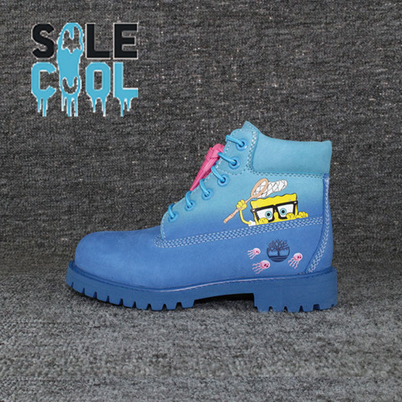 timberland/添柏岚海绵宝宝 时尚高帮防水蓝色童鞋 tb0a257p-j45