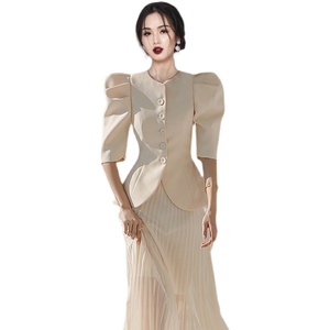 RM16443#夏装韩版高端气质修身西装外套时尚百褶裙套装女