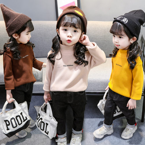 秋冬高领加绒加厚女童t恤打底衫