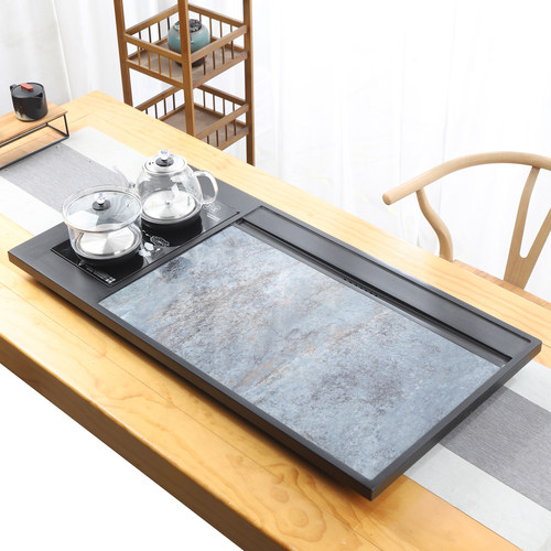 天然整块乌金石茶盘全自动一体茶具家用功夫岩板电热炉简约大茶台