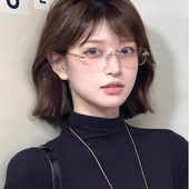 御姐无边框眼镜无框金丝眼镜复古无框眼镜素颜镜框平光感禁欲