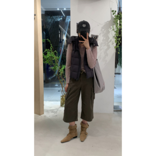 韩奈韩国女装东大门2026秋连帽压线格子短款白鸭绒羽绒服马甲