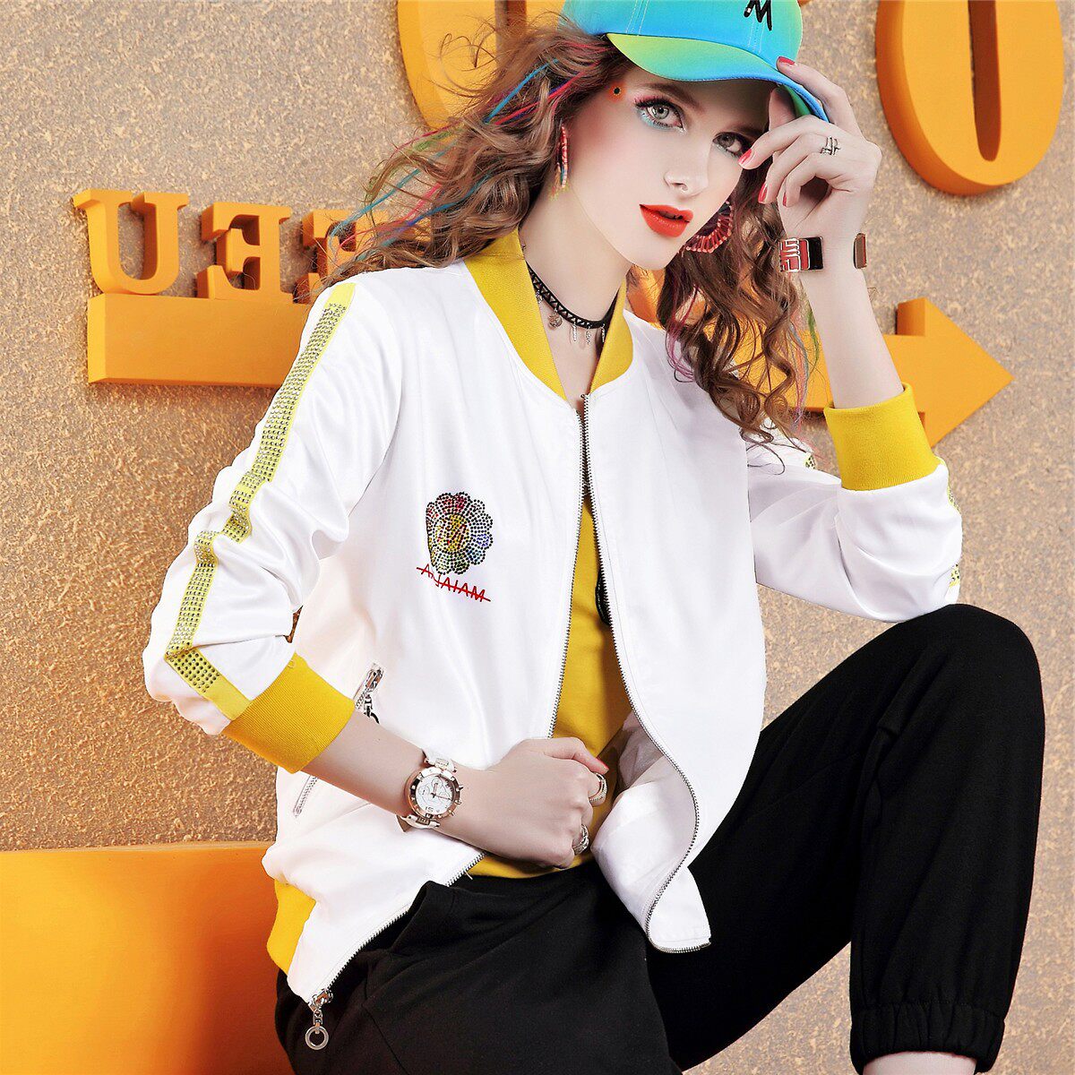 欧洲站2022春秋新款时尚百搭棒球服洋气欧货立领夹克长袖女外套潮