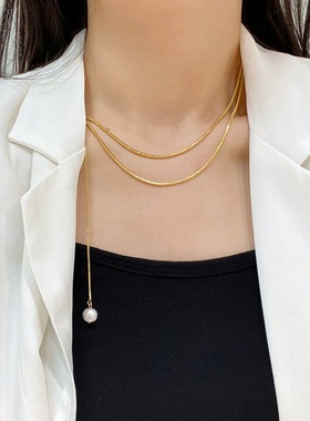 抽拉可调节气质双戴新款潮毛衣链女高级感长款简约项链搭配衣服