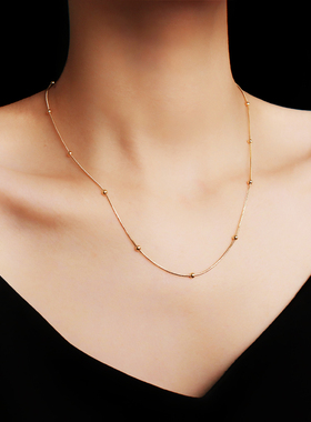 套装圆珠实心钛钢项链18K玫瑰金