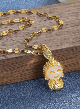 新款小萌投影弥勒佛钛钢网红吊坠