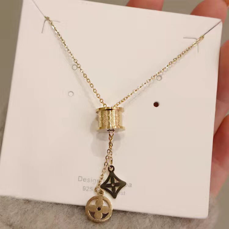 四叶草双面玫瑰金钛钢项链女学生韩版简约流苏网红同款