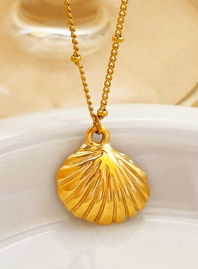 贝壳扇贝吊坠钛钢项链女不掉色18k金色小众轻奢高级感不锈钢锁骨